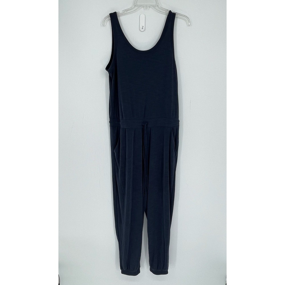Rachel Zoe Women's Blue Pockets Ribbed Sleeveless Tapered Jogger Jumpsuit Size L